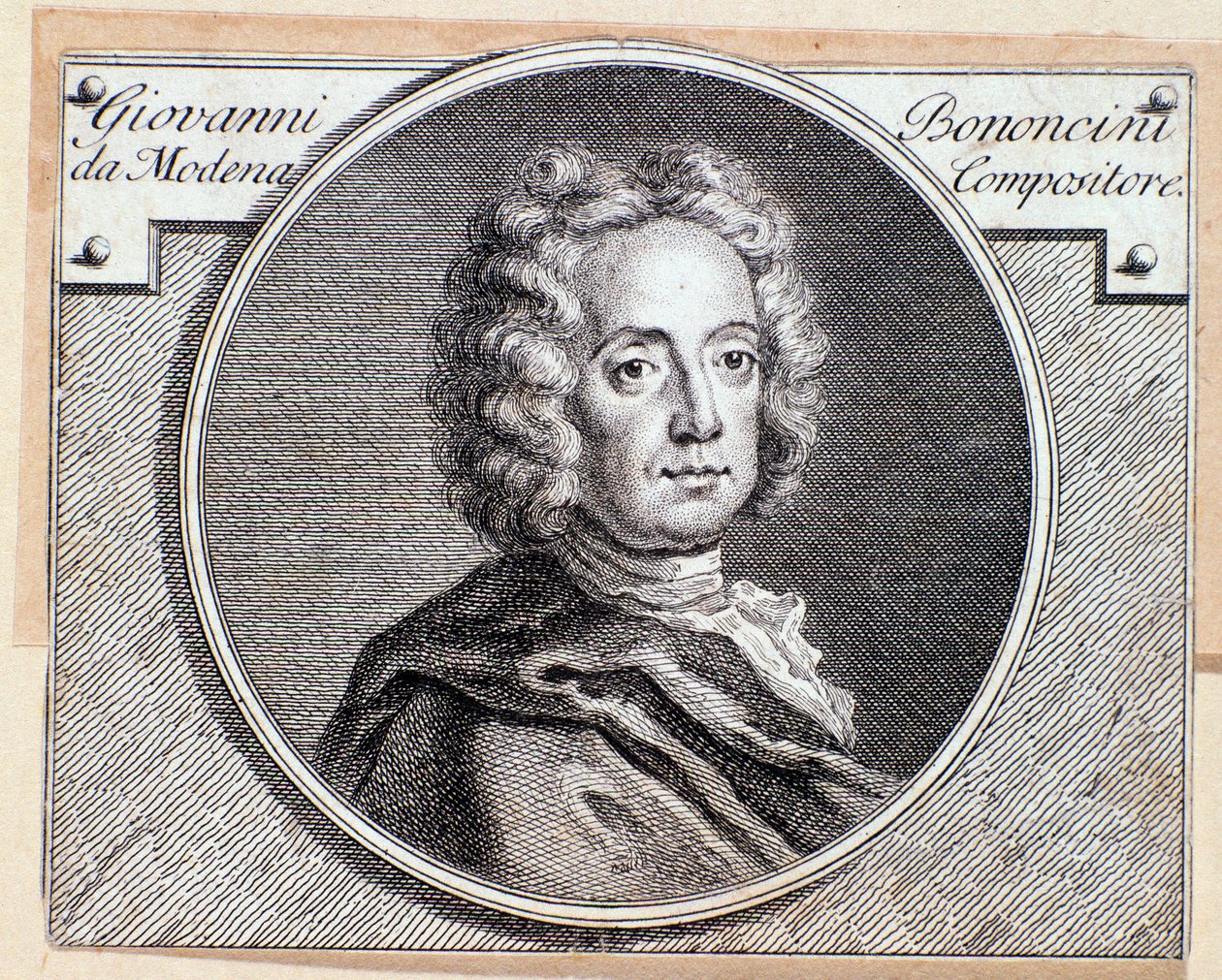 Portræt af den italienske barokkomponist og cellist Giovanni Battista Bononcini (gravering. 1700-tallet) af Anonymous Anonymous