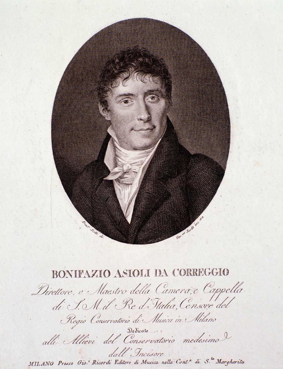 Portræt af den italienske komponist Bonifazio Asioli (1769-1832) Indgravering. 19. århundrede. Privat samling af Anonymous Anonymous