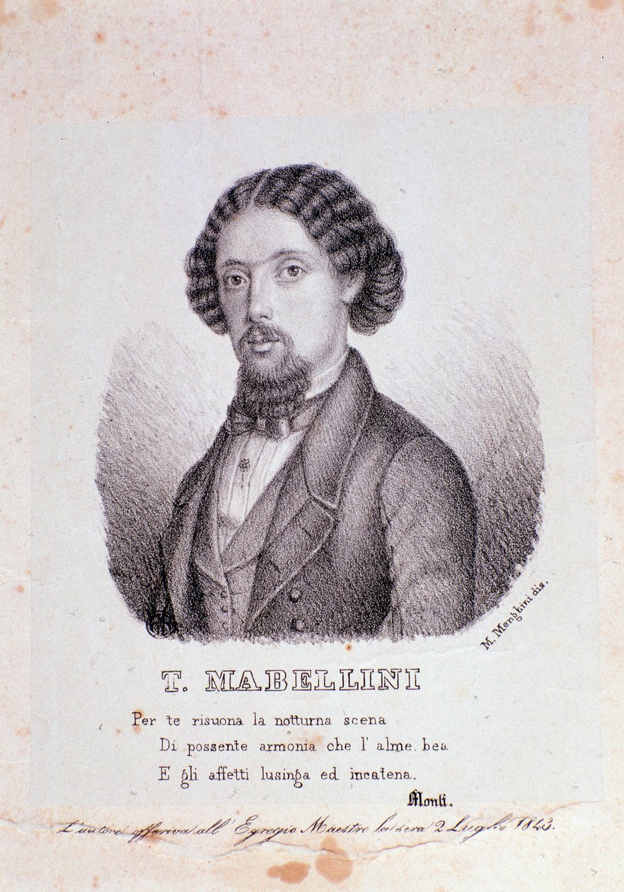 Portræt af den italienske komponist Theodore Mabellini (1817-1897) Indgravering. 1843. Milanesisk privatsamling af Anonymous Anonymous