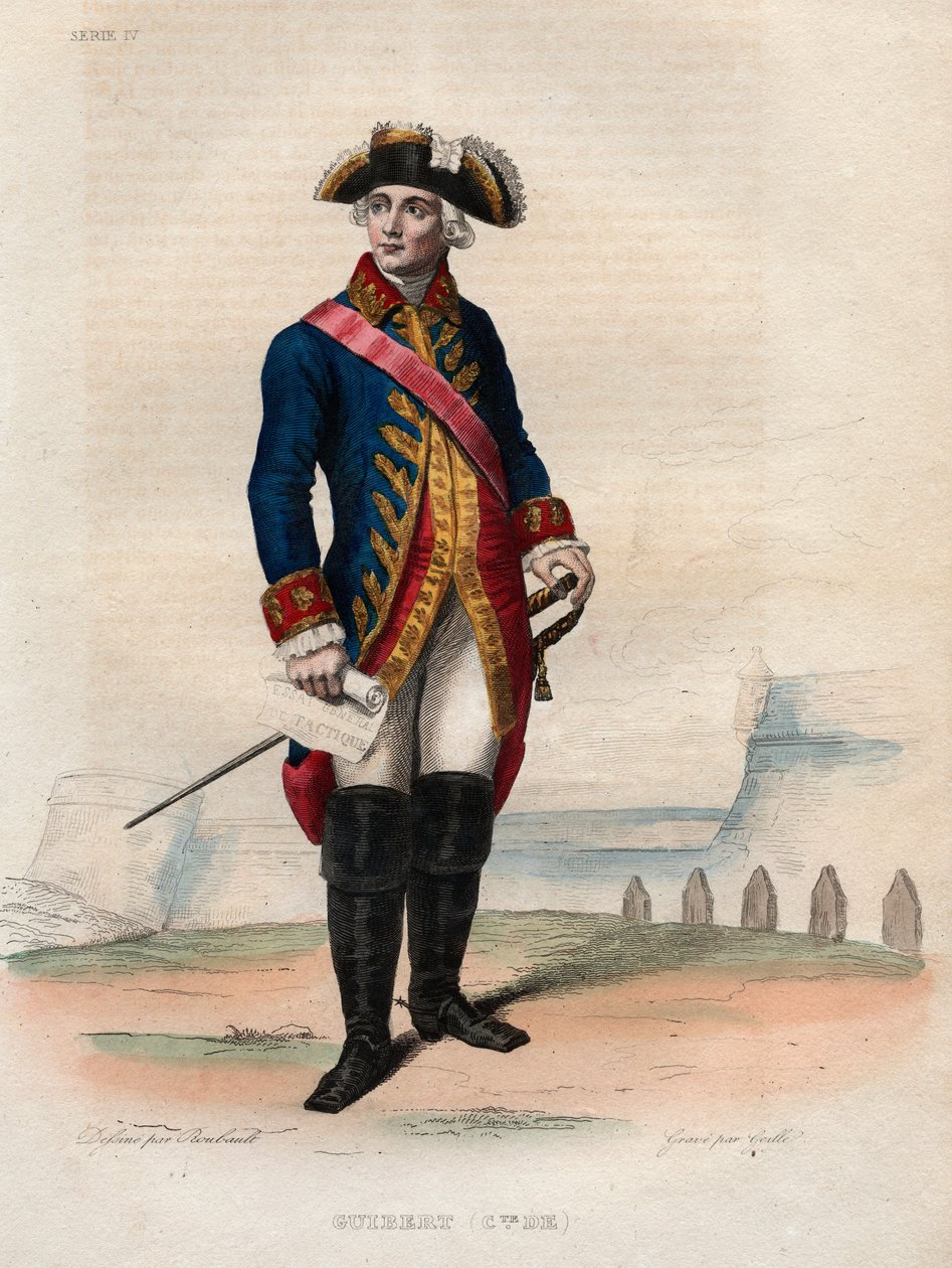 Portræt af Jacques Antoine Hippolyte (Jacques-Antoine-Hippolyte), greve af Guibert (1743-1790), fransk general og militærskribent - Illustration fra "" Le Plutarque Français"" af Edmond Mennechet af Anonymous Anonymous