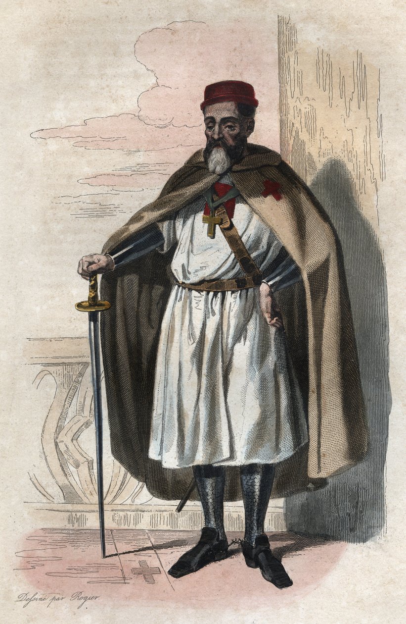 Portræt af Jacques af Molay (Jacques de Molay) (Molai) (1243-1314), Tempelriddernes stormester. illustration fra ""Den franske Plutarch"" af Edmond Mennechet af Anonymous Anonymous