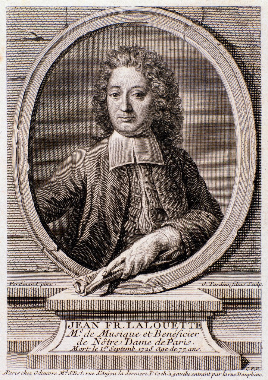 Portræt af Jean Francois Lalouette (1651-1728) engelsk komponist og instruktør Gravering. 1700-tallet. Milanesisk privat samling af Anonymous Anonymous