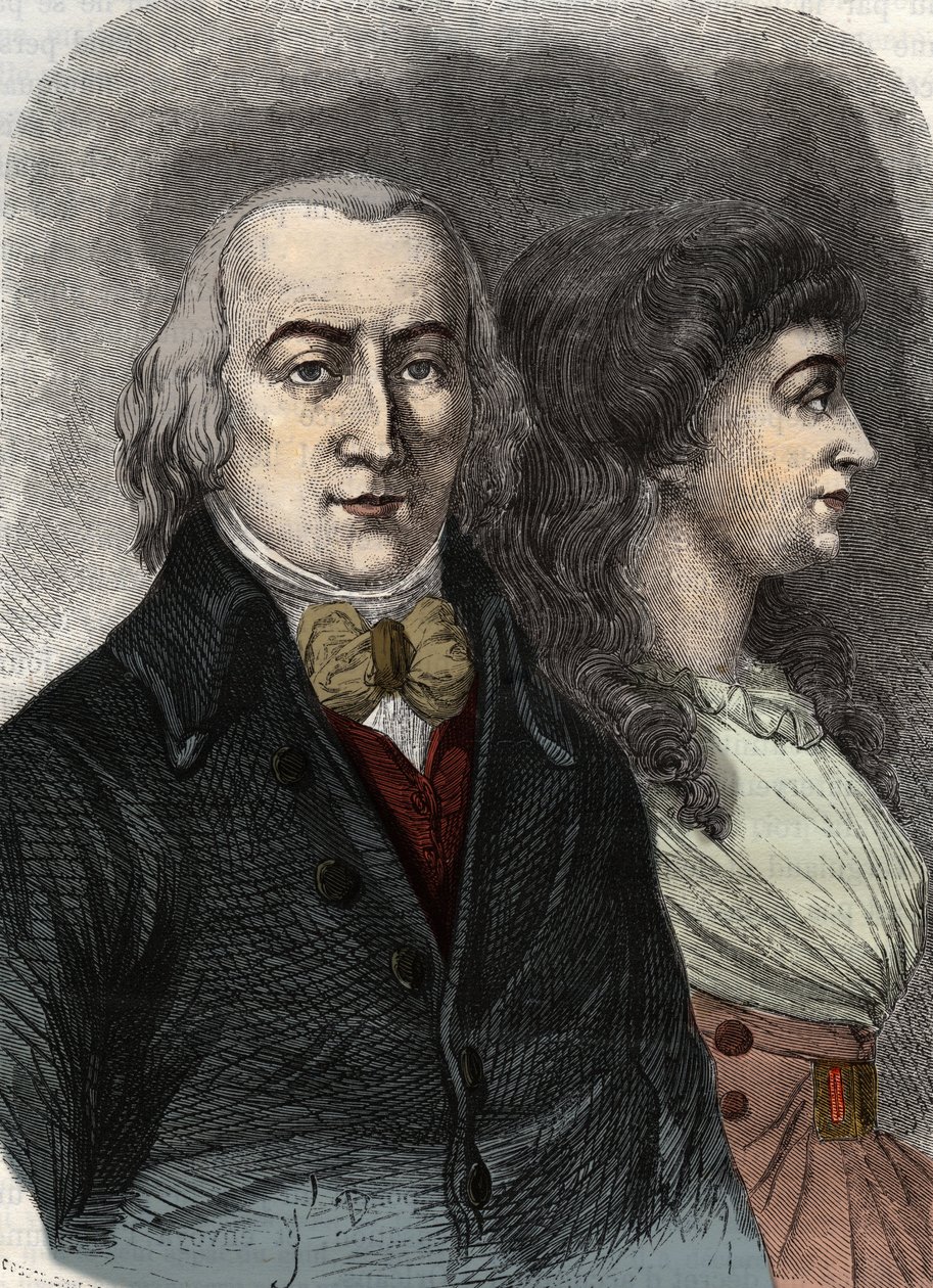 Portræt af Jean Marie Roland, Viscount de la Platier (1734-1793) med Manon Roland, eller Jeanne Marie, eller Manon Phlipon (Fru Roland) (Mrs. Roland). af Anonymous Anonymous