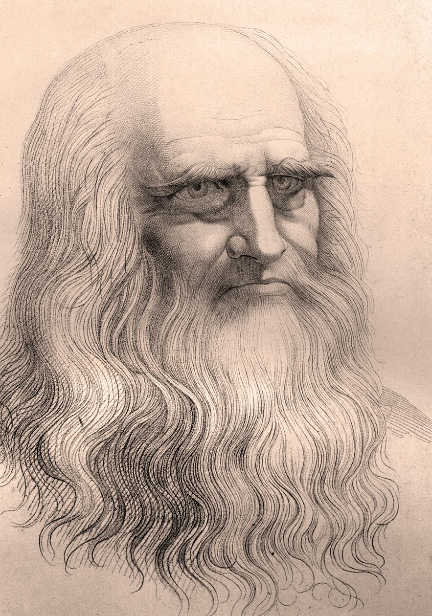 Portræt af Leonardo Da Vinci (Leonard de Vinci) (1452 - 1519) fra hans selvportræt. af Anonymous Anonymous