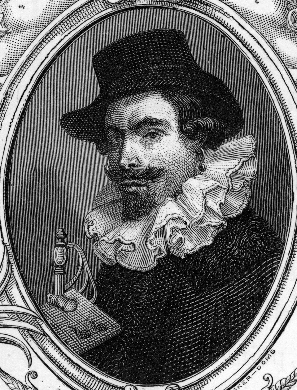 Portræt af Leonello Spada eller Lionello Spada (1576-1622) italiensk maler. gravering af 1859 i "" gallerierne i Europa - Italien "" af armengaud. Privat samling. af Anonymous Anonymous