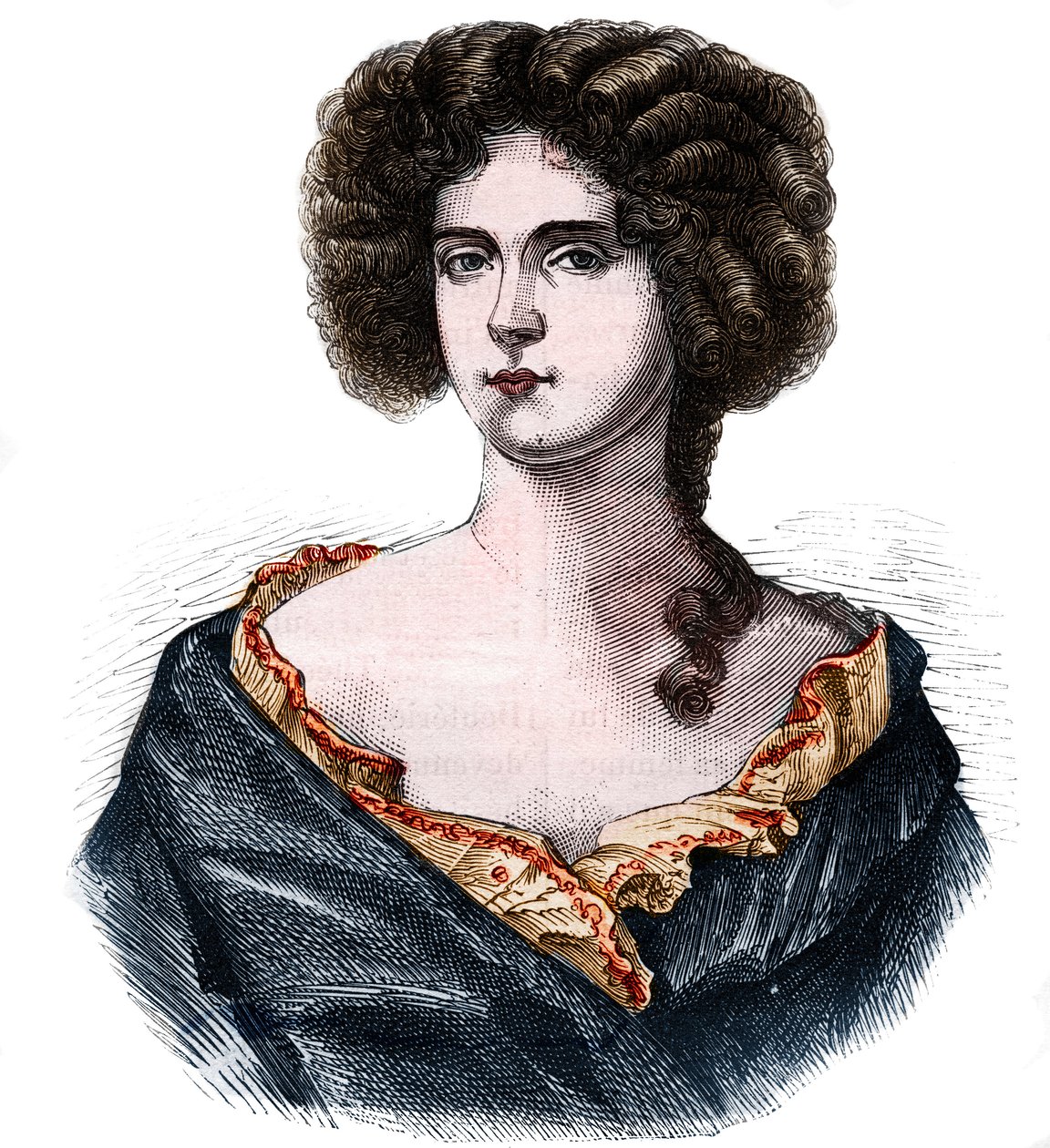 Portræt af Louise de Keroualle (1649-1734), hertuginde af Portsmouth og elskerinde af Charles II (1630-1685). Indgravering i "Historien om prostitution og udskejelser i klodens folk fra oldtiden til i dag"" af Dr. Th. -F. Debray. 1879. af Anonymous Anonymous