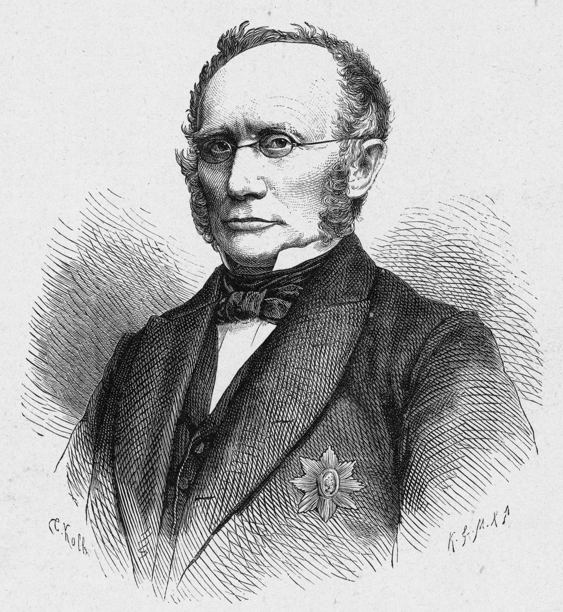 Portræt af Ludwig Windthorst (1812-1891), tysk katolsk politiker. Indgravering i "The Catholic Missions in the XIXth Century"" af Louis-Eugene (Louis Eugene) Louvet. privat samling. af Anonymous Anonymous
