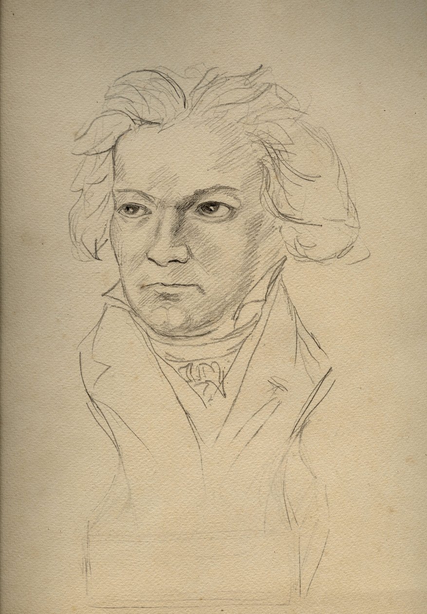 Portræt af Ludwig van Beethoven (1770-1827) tysk komponist - anonym tegning fra begyndelsen af det 20. århundrede - Privat samling - af Anonymous Anonymous