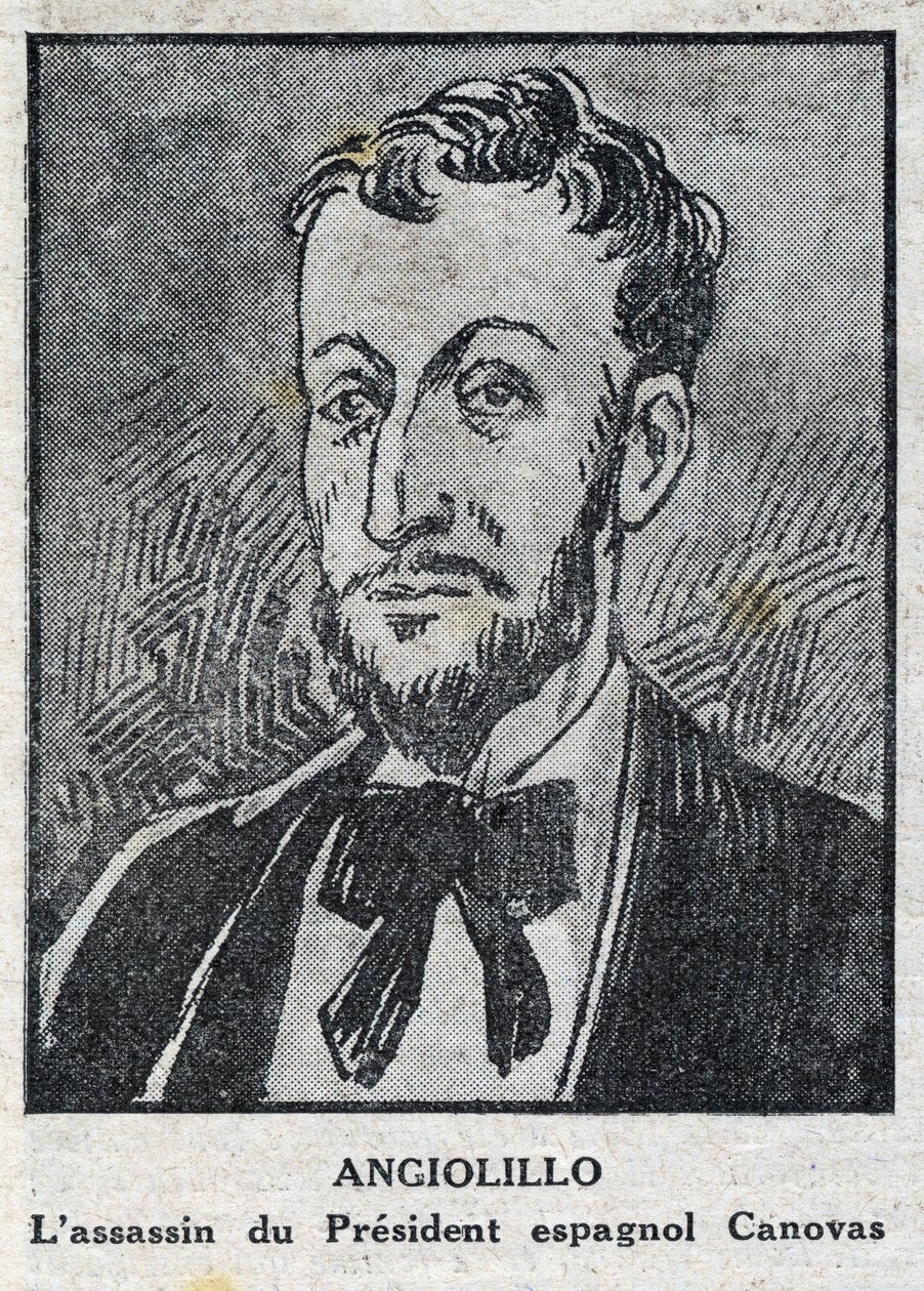 Portræt af Michele Angiolillo Lombardi dit Jose Sants eller Rinaldini, italiensk anarkist (1871-1897) snigmorder af præsidenten for det spanske råd, Antonio Canovas del Castillo (1828-1897). Indgravering i "" L