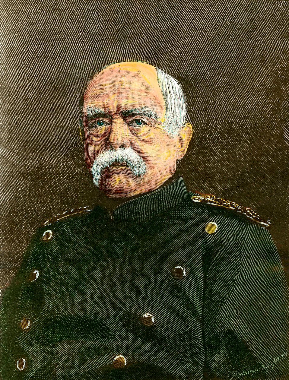 Portræt af Otto Von Bismarck (1815-1898) Preussens kansler. Gravering af det 19. århundredes privatsamling af Anonymous Anonymous