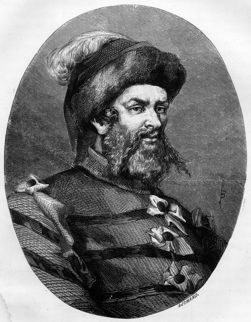 Portræt af Philippe Guillery (Guilleri) (1566-1608) Fransk brigand - Indgravering af Leon Bailly fra 1863 i "" Le Livre Rouge - Histoire De L