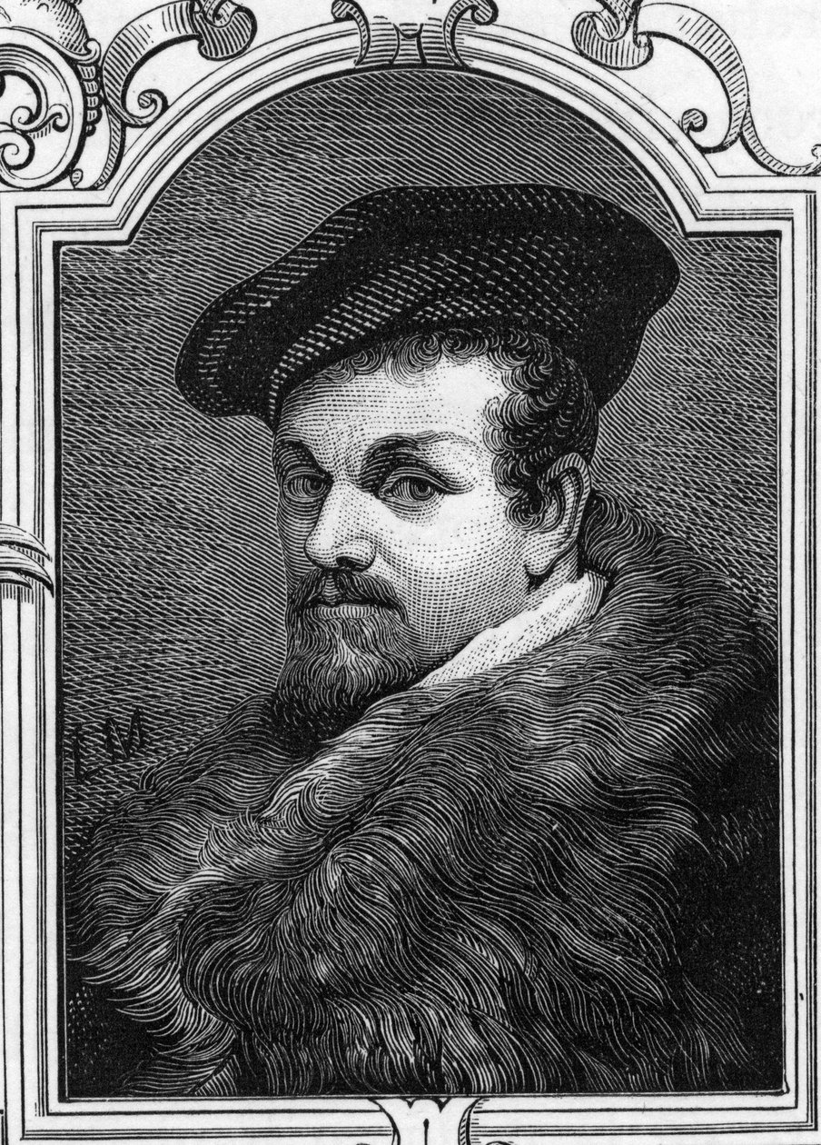 Portræt af Pier Francesco Mazzucchelli dit il Morazzone (1573-1626) italiensk maler. 1859 gravering i "" gallerierne i Europa - Italien"" af Armandaud. Privat samling. af Anonymous Anonymous