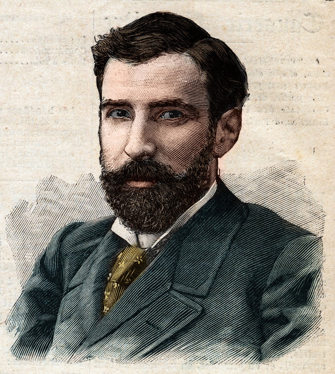 Portræt af Pietro Paolo Savorgnan di Brazza eller Pierre Paul Francois Camille Savorgnan de Brazza på fransk (1852-1905) Generalguvernør i Fransk Congo. Indgravering i "" Le Petro Parisien "" af Anonymous Anonymous