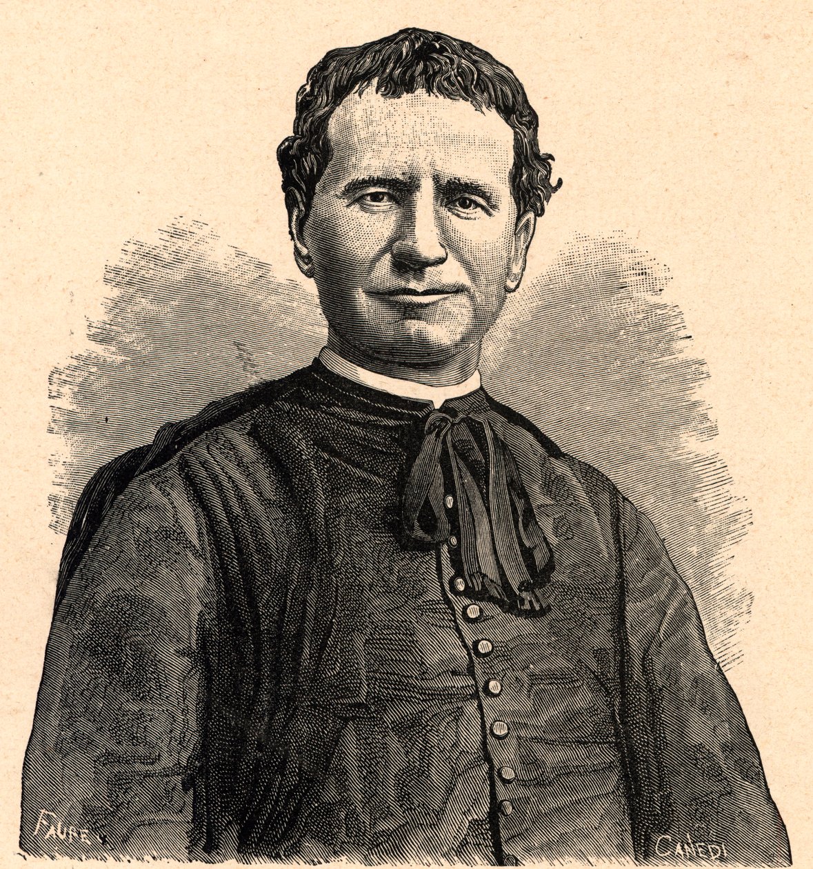 Portræt af Saint John Bosco eller Don Bosco (Giovanni Melchior Bosco) (1815-1888) 1800-tallet (gravering) af Anonymous Anonymous