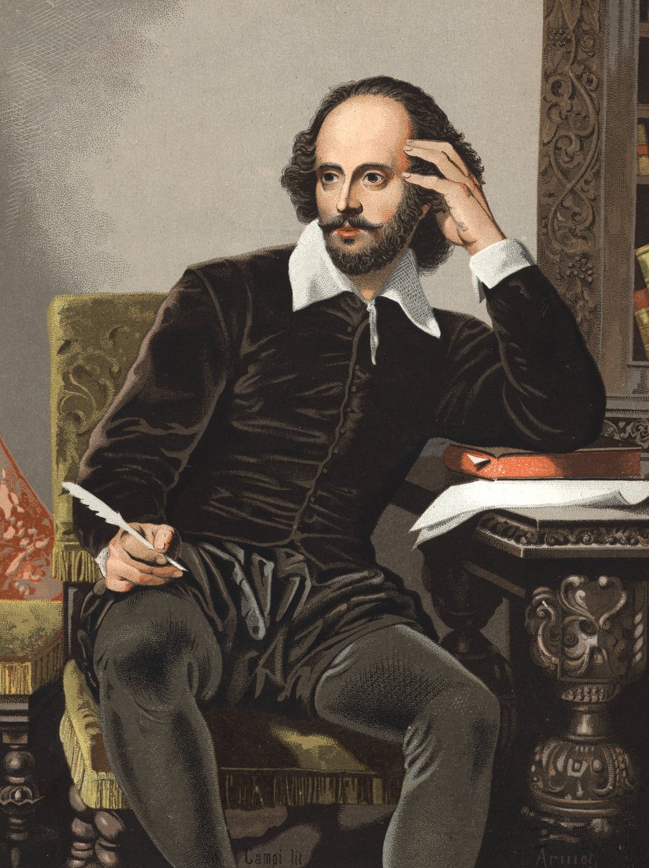Portræt af William Shakespeare (1564-1616). fra "berømtheder mænd og kvinder". Barcelona 1877 (stik). af Anonymous Anonymous
