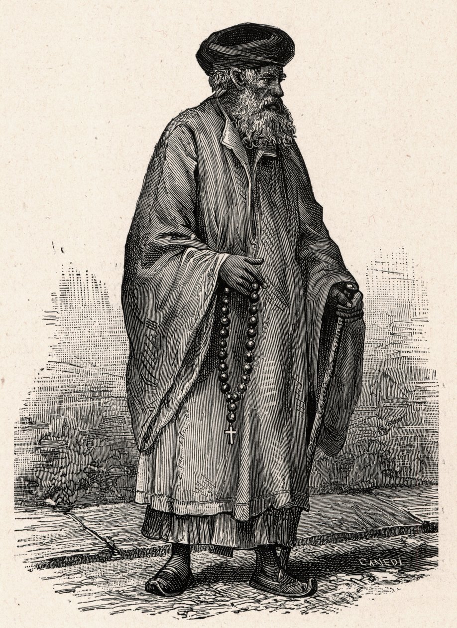 Portræt af en katolsk koptiker fra Zifte i Egypten. Indgravering i "The Catholic Missions in the XIXth Century"" af Louis-Eugene (Louis Eugene) Louvet. privat samling. af Anonymous Anonymous