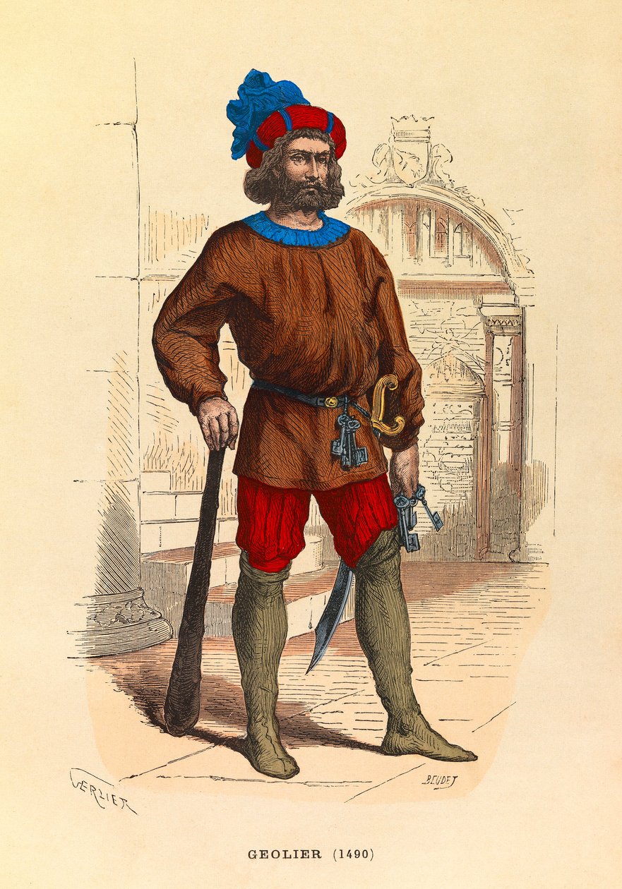 Portræt af en geolier i Paris i 1490, gravering - privat samling af Anonymous Anonymous