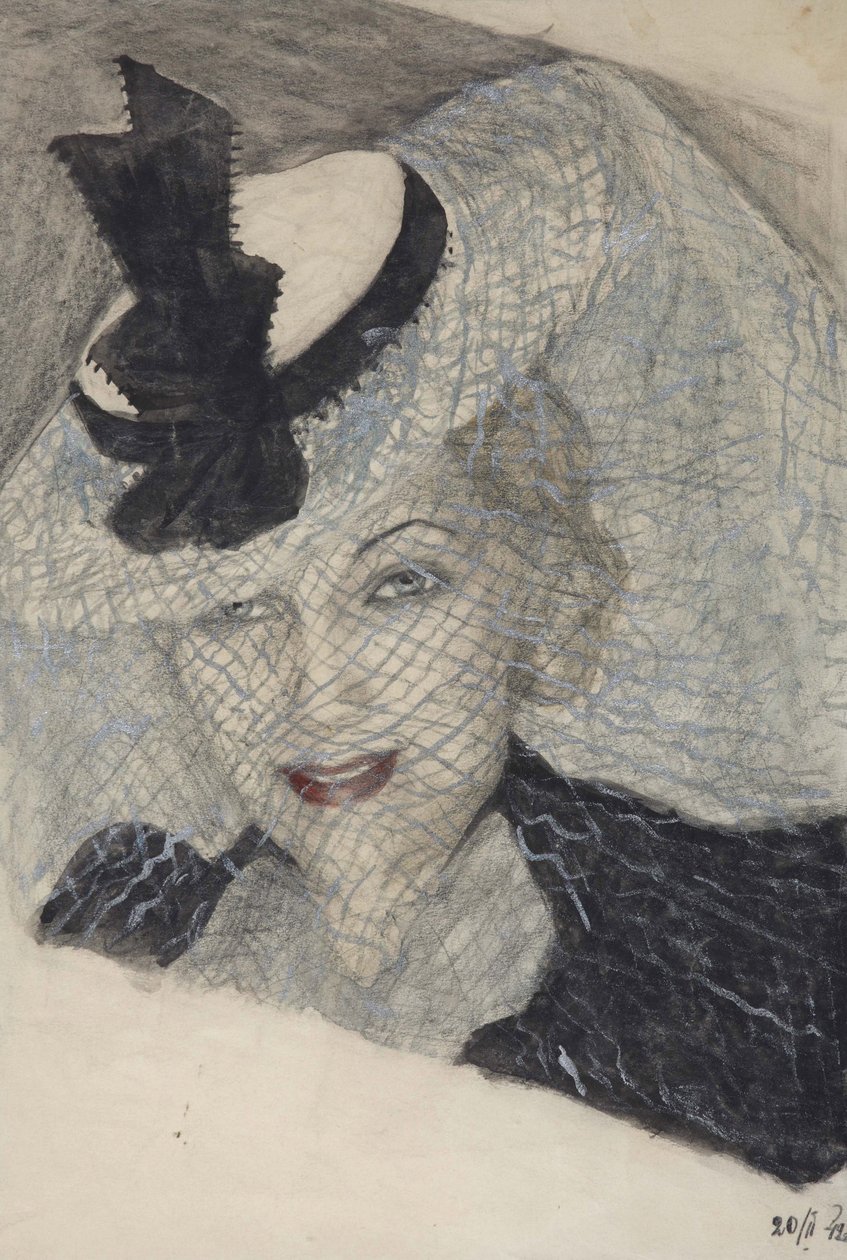 Portræt af skuespillerinden Lyubov Orlova - Lioubov Petrovna Orlova (1902-1975) - Anonym. Akvarel, Gouache, hvid farve, blæk på papir af Anonymous Anonymous
