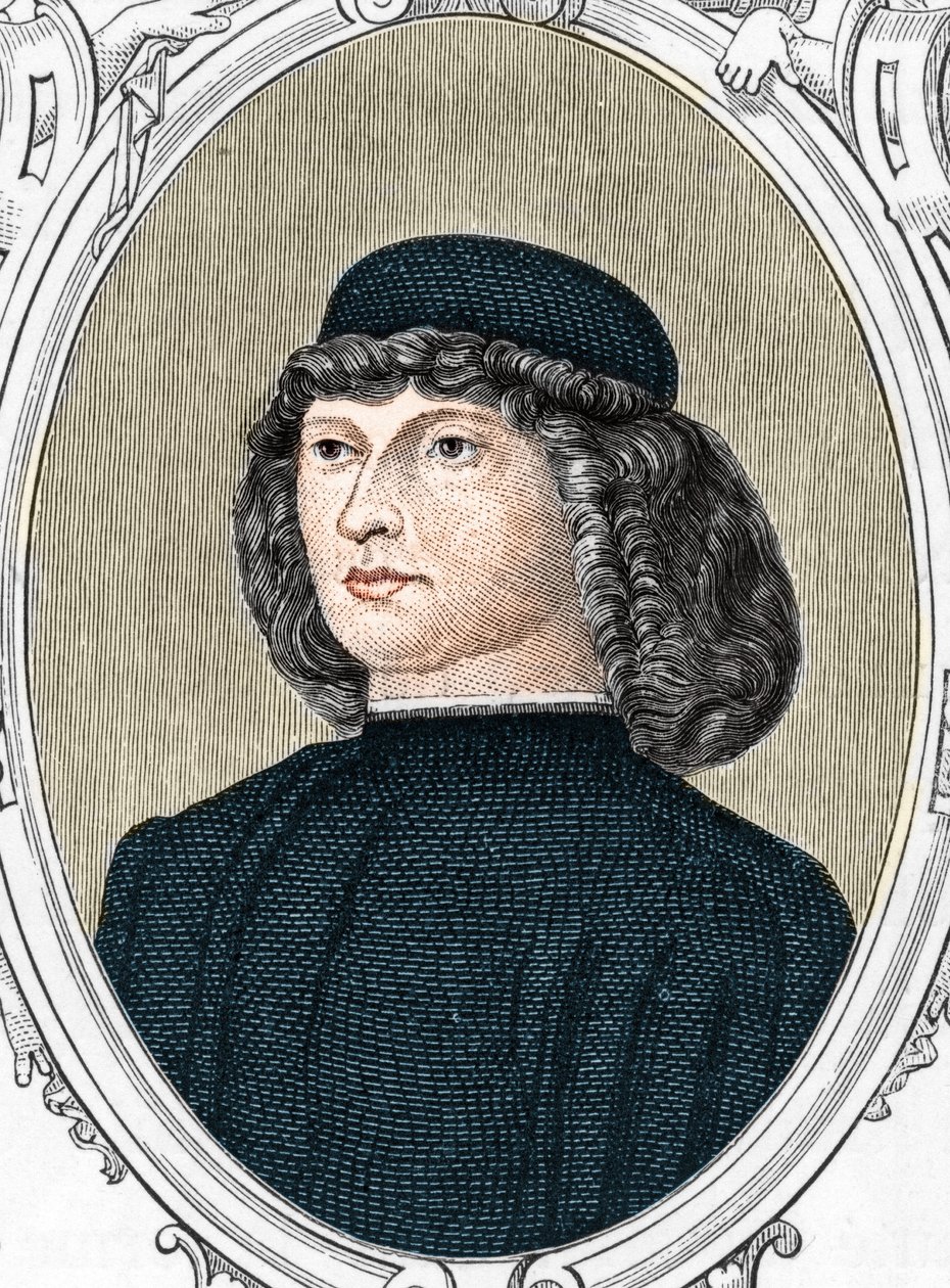 Portræt af den italienske maler Giovanni Bellini sagde il Giambellino (1425/1433-1516), gravering af 1859 i "" gallerierne i Europa - Italien "" af Armandaud. Privat samling. af Anonymous Anonymous