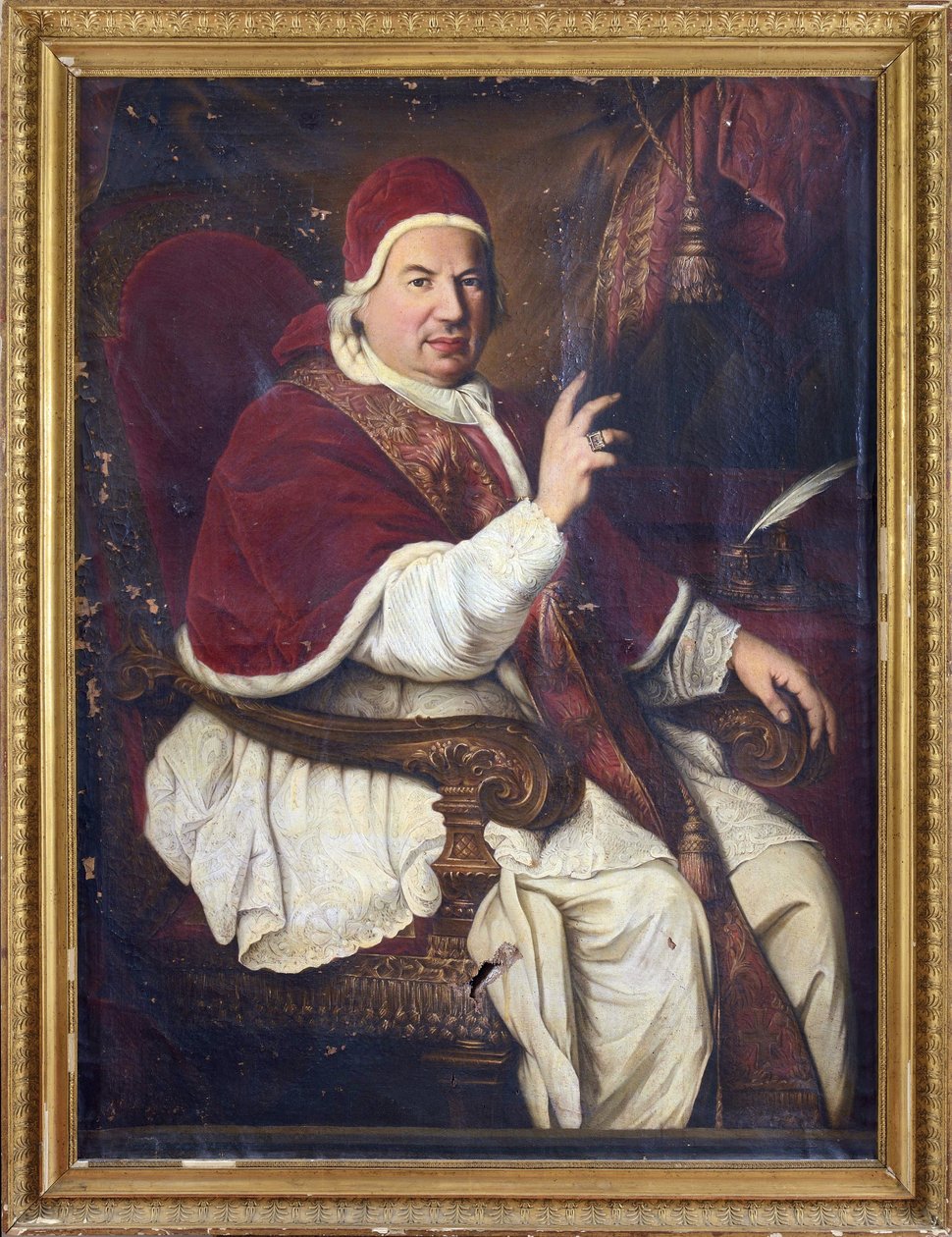 Portræt af pave Benedikt XIV (1675-1758), anonym. Olie på lærred, anden halvdel af det 18. årh.. Mål: 128x94 cm. Privat samling af Anonymous Anonymous