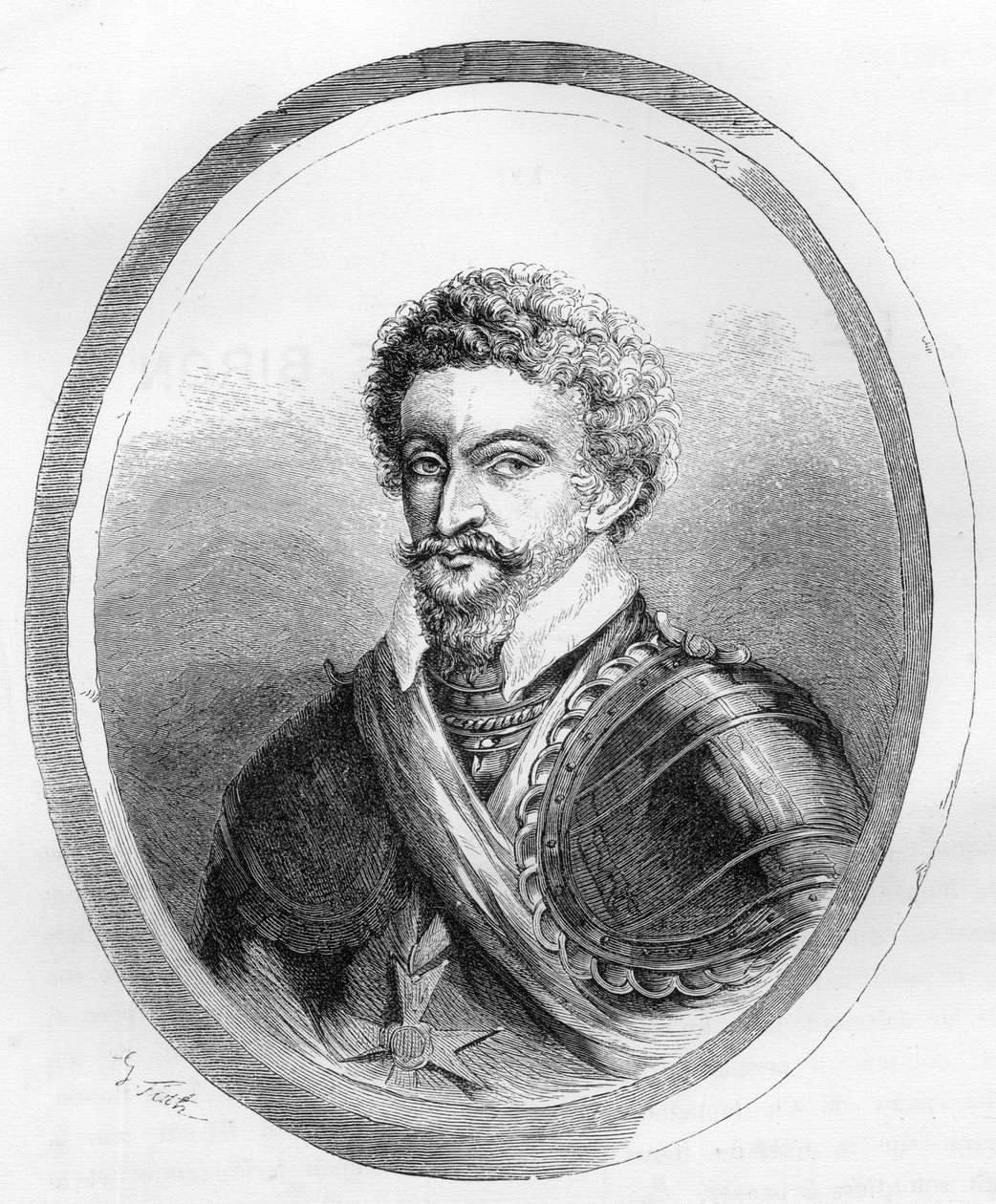 Portræt af marskal Charles de Gontaut, baron, dengang hertug af Biron (1562-1602) - Indgravering fra 1863 i "Le Livre Rouge - Histoire De L