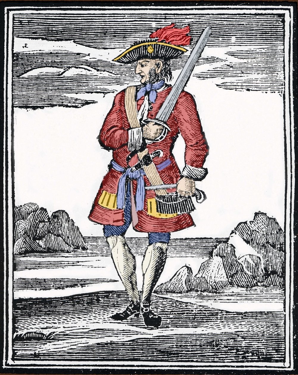 Portræt af piraten Jack Rackham siger den røde eller John Rackham, bedre kendt som Calico Jack (? 1720). Gravering. af Anonymous Anonymous