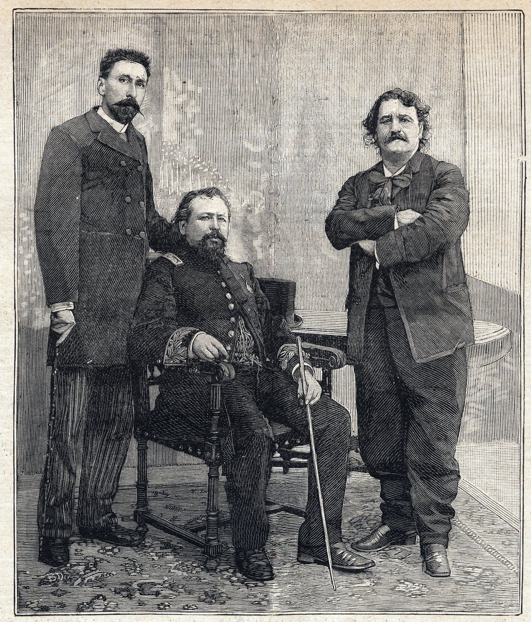 Portræt af de tre "Academicides": Marius Tournade, Achille Le Roy og Maxime Lissabon (1839-1905), der ønskede at latterliggøre det franske akademi. Indgravering i "" Le Petit Parisien"" den 4/06/1893. af Anonymous Anonymous