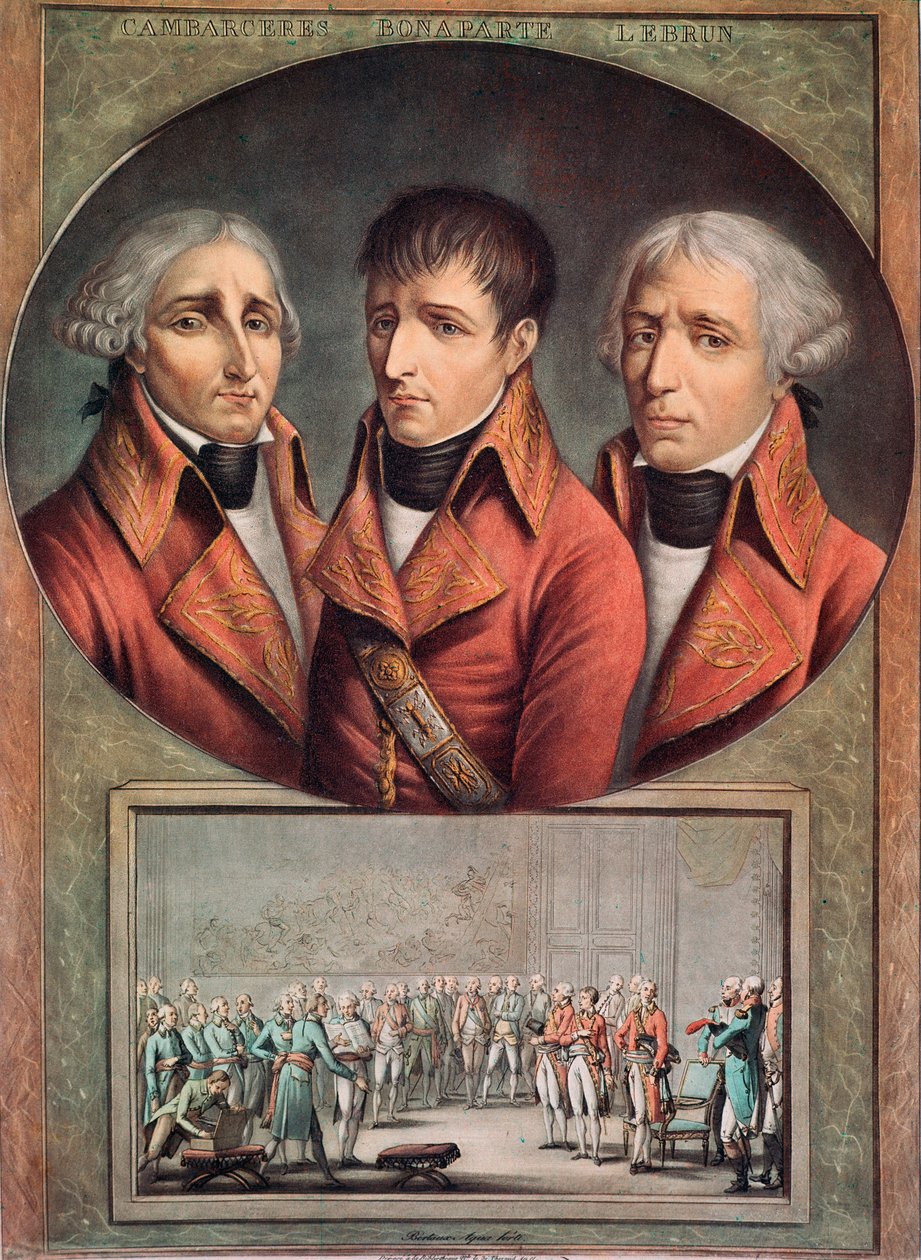 Portræt af de tre konsuler Cambaceres, Napoleon Bonaparte og Charles-Francois Lebrun (stik af Anonymous Anonymous