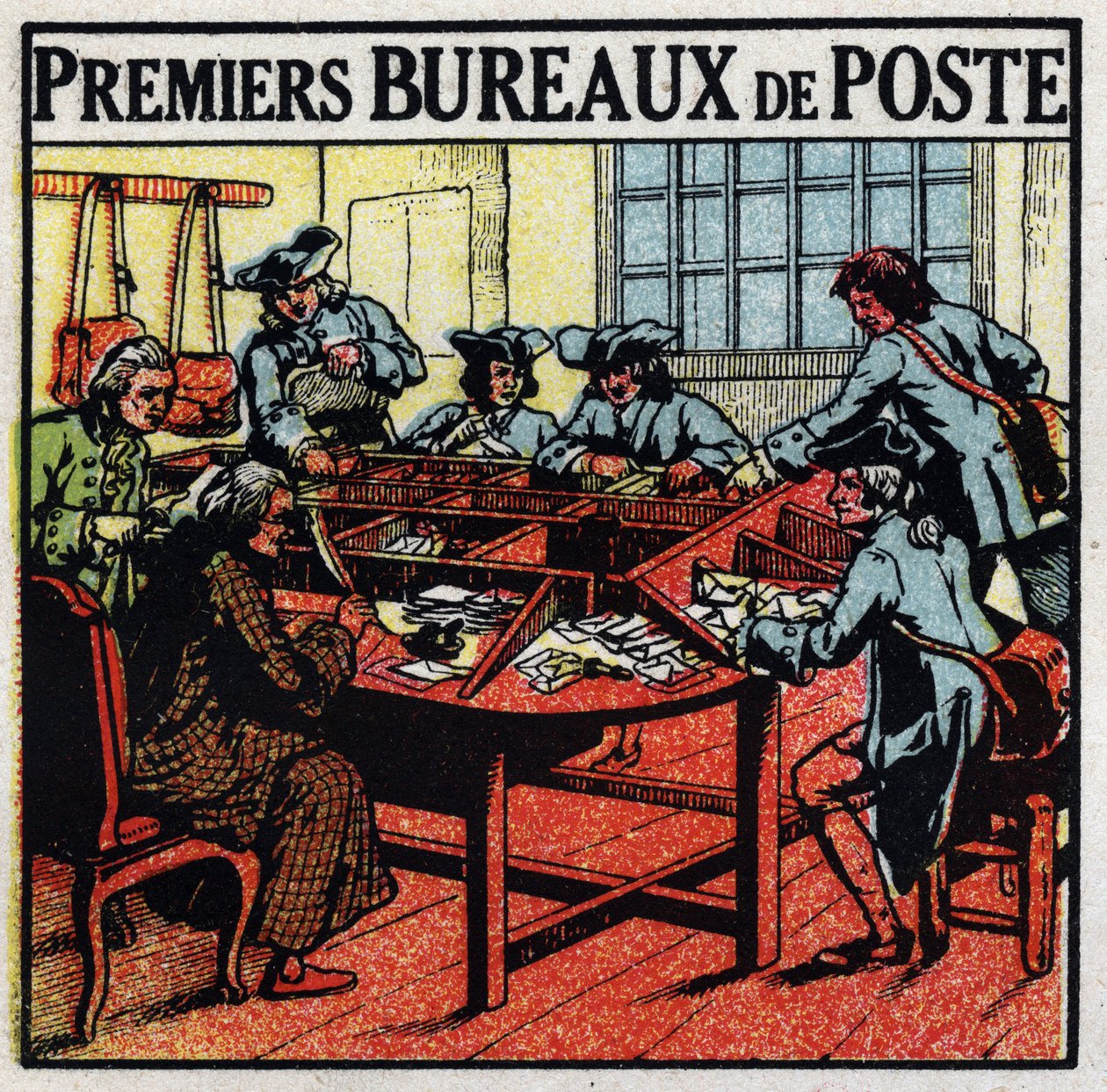 Posthus: første posthuse i Paris i det 18. århundrede. Anonym illustration fra 1925. Privat samling. af Anonymous Anonymous