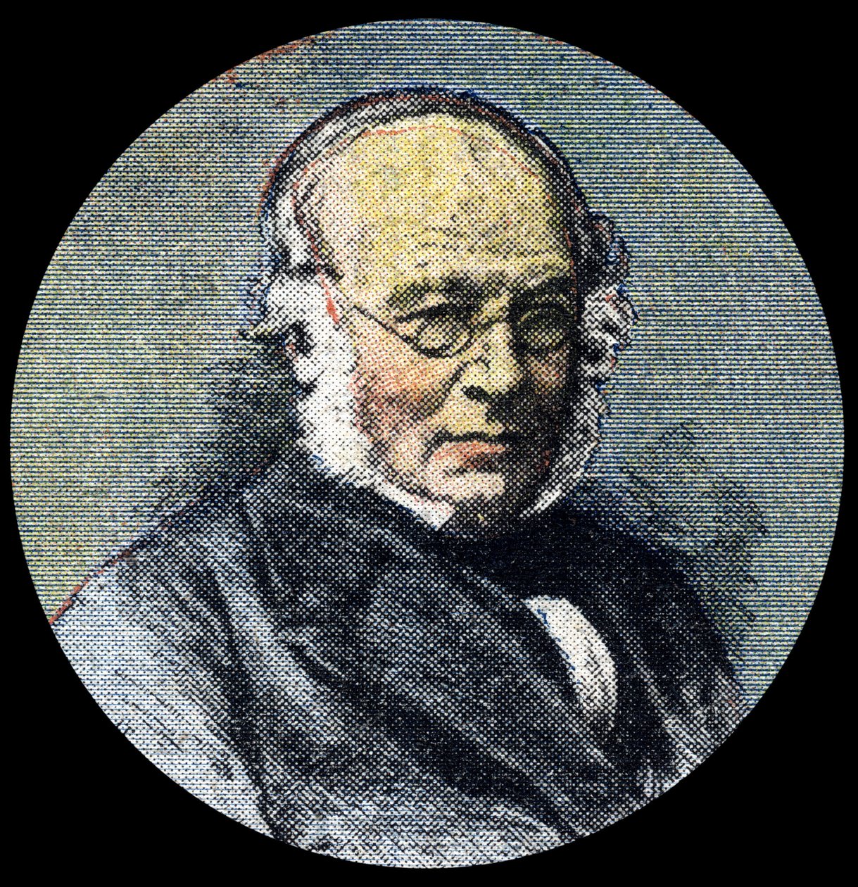 Posthistorie: Portræt af Sir Rowland Hill (1795-1879), i begyndelsen af postreformen i 1839. Detalje af "" Le petit journal"" fra 15/04/1920. Privat samling af Anonymous Anonymous
