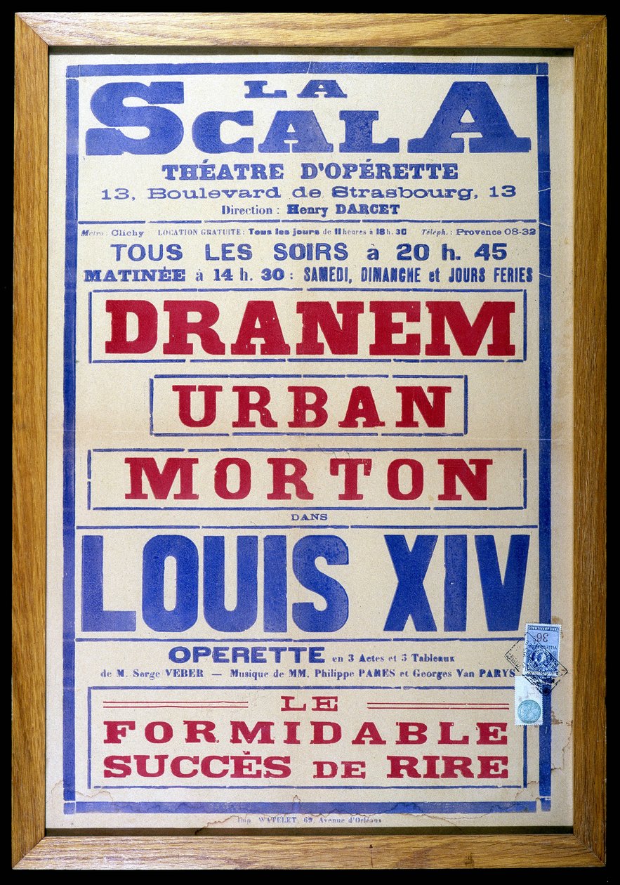 Plakater til operetten "Louis XIV"" på La Scala af Anonymous Anonymous