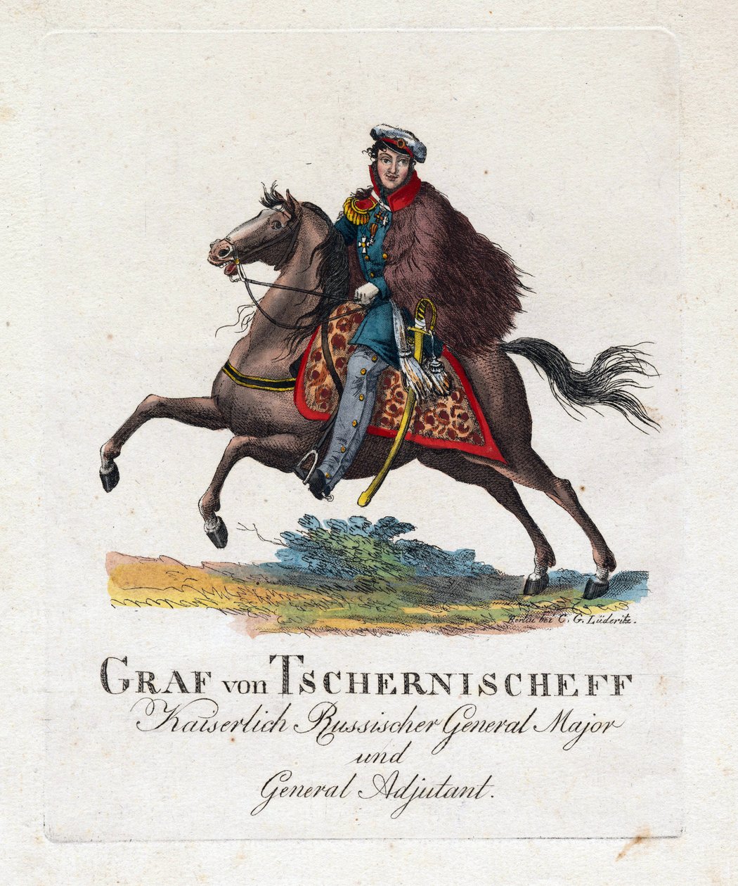 Prins Alexandre Ivanovich Tchernychev ou Tchernychiov ou Czernichev - Portræt af grev Alexander Ivanovich Chernyshov (1786-1857) - Anonym - 1813 - Akvatinte - 25,6x22 - Privat samling af Anonymous Anonymous