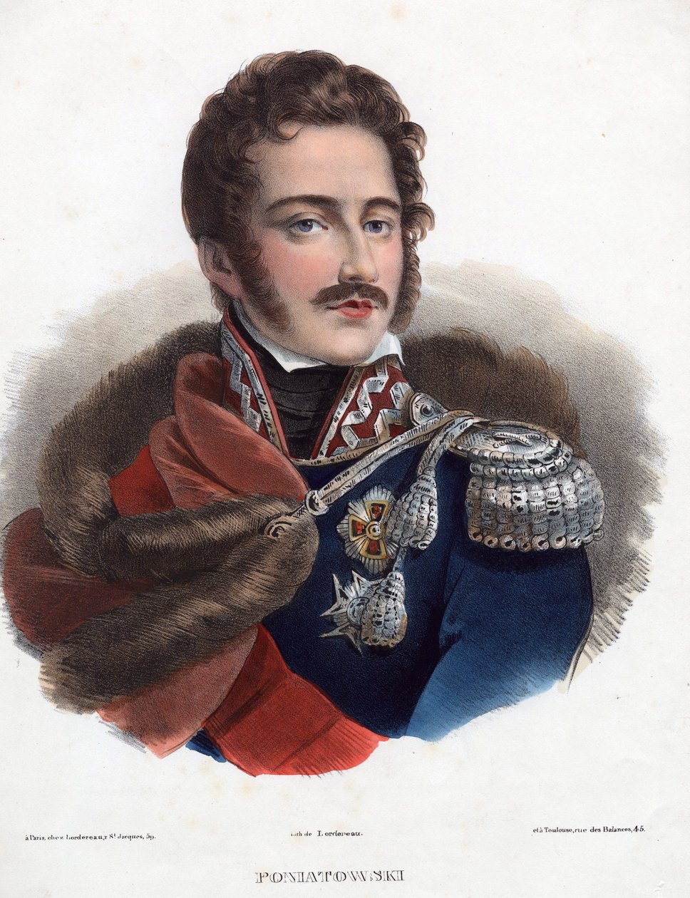 Prins Jozef Poniatowski - Anonym - 1835 - Litografi, akvarel - 32x24 - Privat samling af Anonymous Anonymous