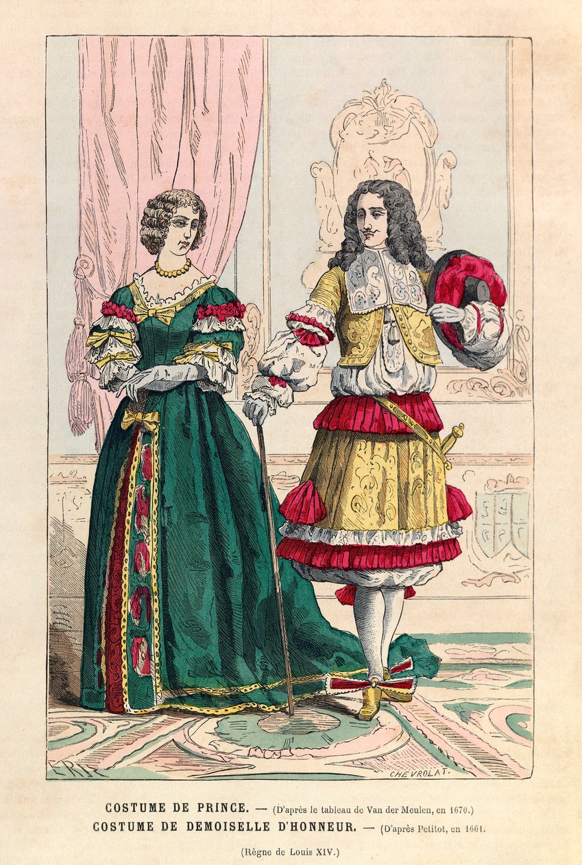 Prinsens kostume og brudepigedragt under Ludvig XIVs regeringstid (1638-1715) - privat samling af Anonymous Anonymous