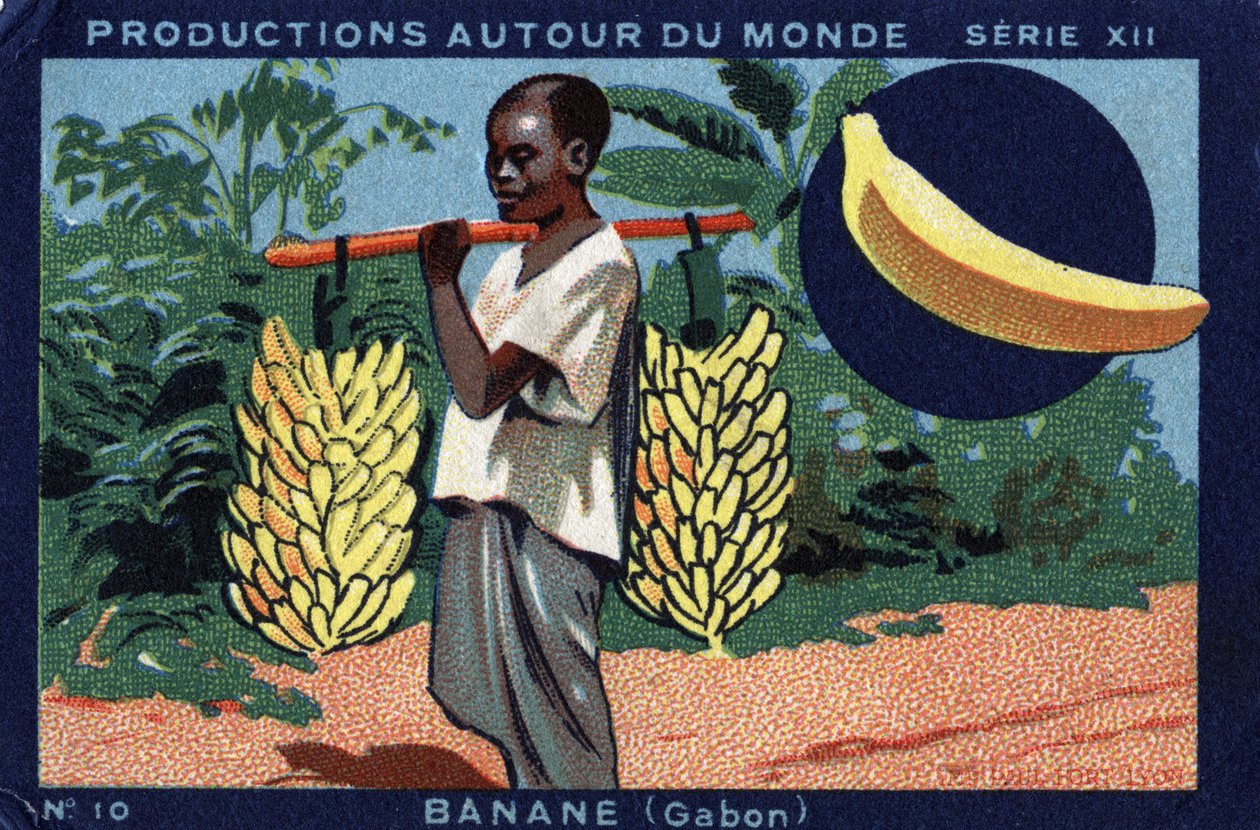 Produktioner over hele verden: Banan i Gabon. Chromolithography fra 1933 i "" Joseph-Milliat Album"" af Anonymous Anonymous