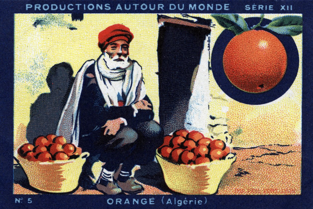 Produktioner over hele verden: Orange i Algeriet. Chromolithography fra 1933 i "" Joseph-Milliat Album"" af Anonymous Anonymous
