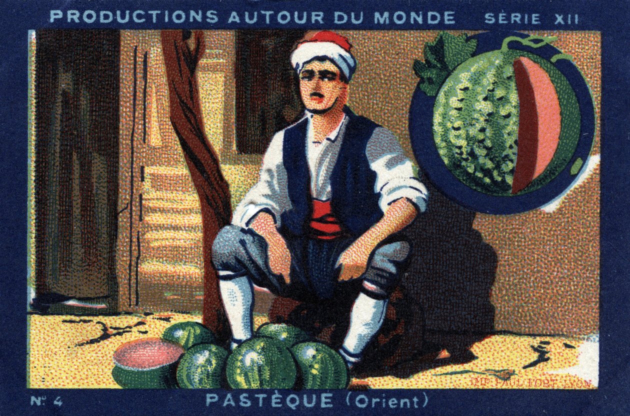 Produktioner over hele verden: pasteque i Orienten. Chromolithography fra 1933 i "" Joseph-Milliat Album"" af Anonymous Anonymous
