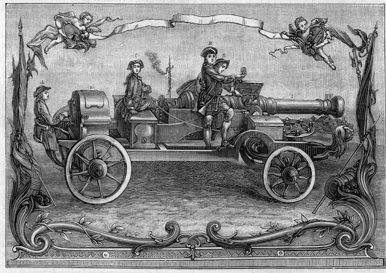 Projekt af monsterkanonen omkring midten af det 18. århundrede. Reduktion til en fjerdedel af en hollandsk gravering af I. W. B. del Gabriel Bodenher "" Sculps. et excud.”” Augustus Vind. (Fra et stykke fra Gaston Tissandiers samling). Gravering i "" af Anonymous Anonymous