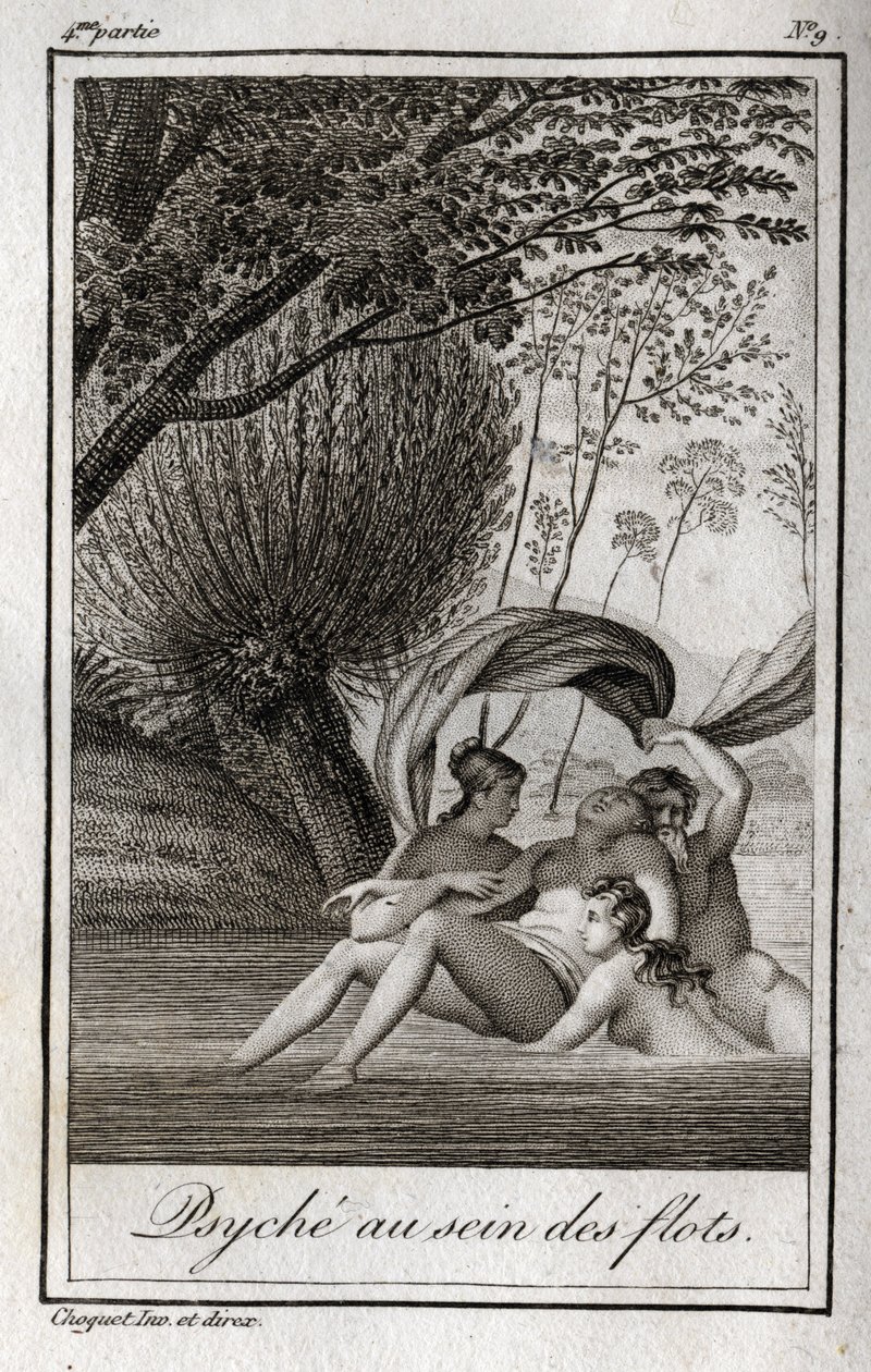Psyke i bølgerne. Stik fra 1819 i "Lettres a Emilie sur la mythologie" af Charles Albert Demoustier (1760-1801). Privat samling. af Anonymous Anonymous