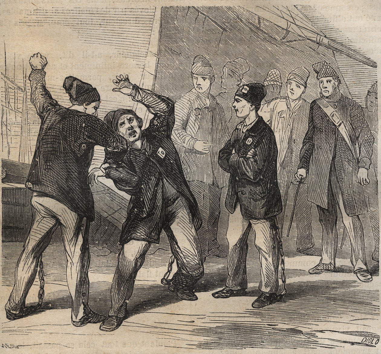 Pugilat-scene ved Toulon Bagne i det 19. århundrede. Indgravering i "Fangernes historie fra deres skabelse til i dag"" (1877) af Pierre Zaccone (1817-1895) (Colonia Penale - Straffekoloni). Privat samling. af Anonymous Anonymous