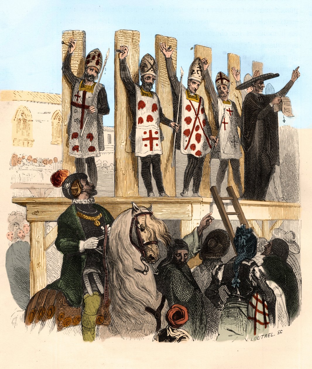 Afstraffelse af sømmet i det 16. århundrede. Illustration i "" Mysteres of the Inquisition and Other Secretive Societies of Spain"" Af Victor de Fereal, Suberwick, Manuel Galo de Cuendias af Anonymous Anonymous