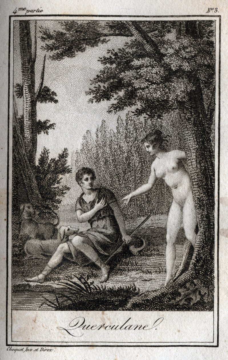 QUERCULANES, nymfer, kanalbeskyttere. Stik fra 1819 i "Lettres a Emilie sur la mythologie" af Charles Albert Demoustier (1760-1801). Privat samling. af Anonymous Anonymous