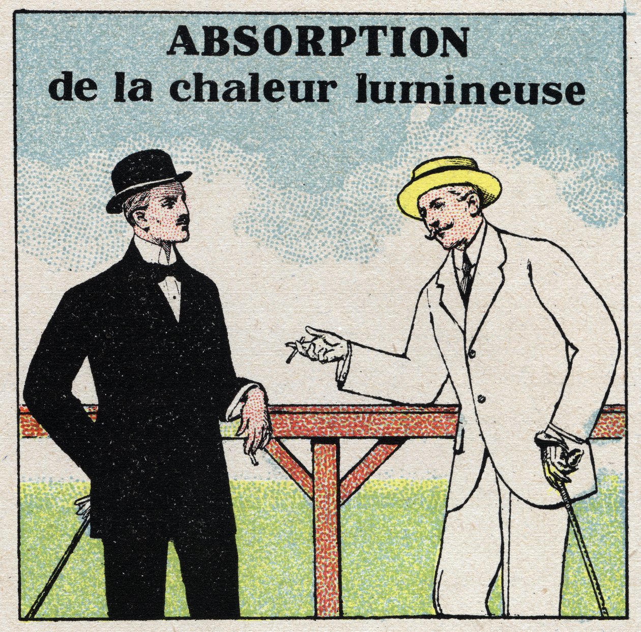 Stråling og ledningsevne: forskellig lysvarmeabsorption afhængig af tøjets farve. Anonym illustration fra 1925. Privat samling. af Anonymous Anonymous