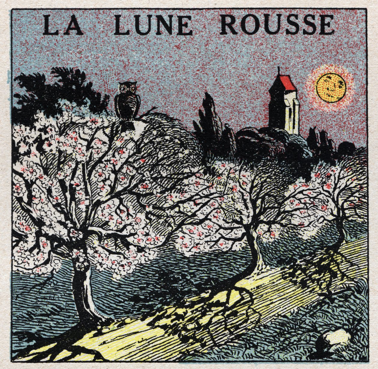 Stråling og ledningsevne: den røde måne, hvis lys brænder blomstringsknopperne. Anonym illustration fra 1925. Privat samling. af Anonymous Anonymous