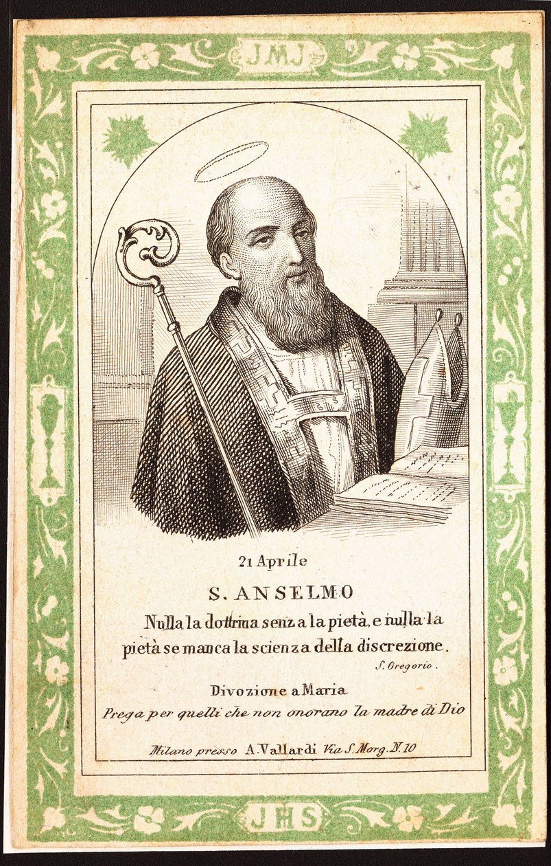 Repræsentation af Saint Anselm Pious billede. Postkort. Begyndelsen af det 20. århundrede. Privat samling af Anonymous Anonymous