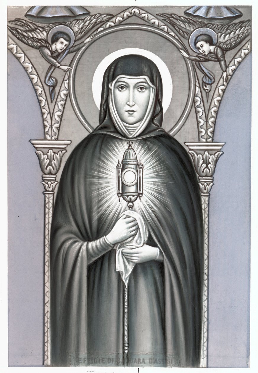 Repræsentation af Saint Claire (Chiara) af Assisi (ca. 1192-1253), grundlæggeren af den religiøse orden af Clares Fromme billede. Debut af det 20. århundredes privatsamling af Anonymous Anonymous