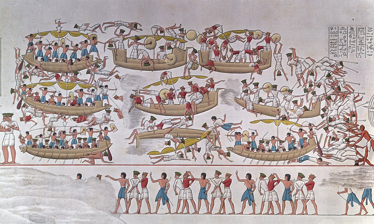 Repræsentation af slaget ved Nildeltaet mellem Ramses III