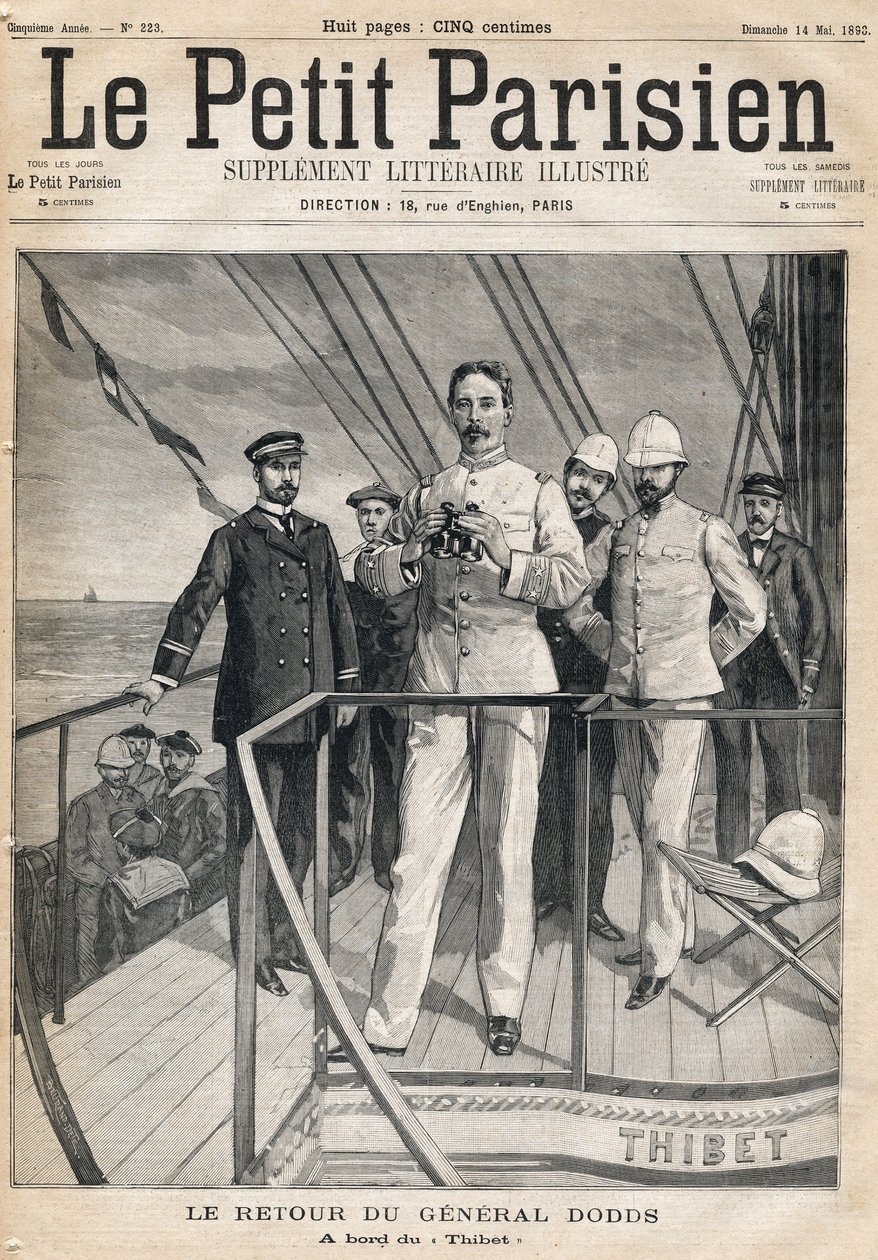 General Alfred Dodds (1842-1922) tilbage fra Dahomet-ekspeditionen ombord på Thibet. En af avisen "Le Petit Parisien" den 14/05/1893. af Anonymous Anonymous