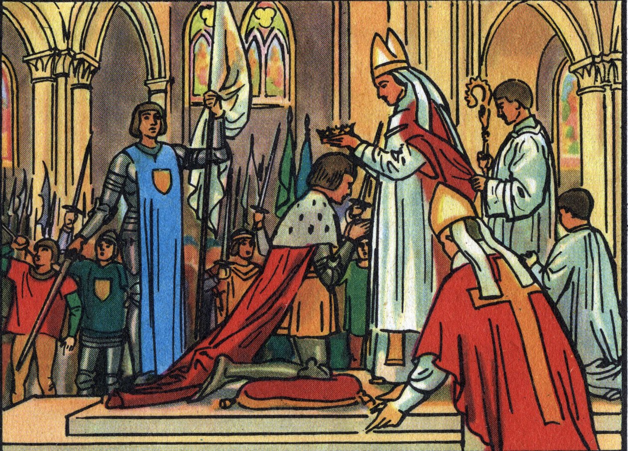 Hellige kong Charles VII (1422-1461) ved arkeveken i Reims den 17/07/1429 i nærværelse af Jeanne d