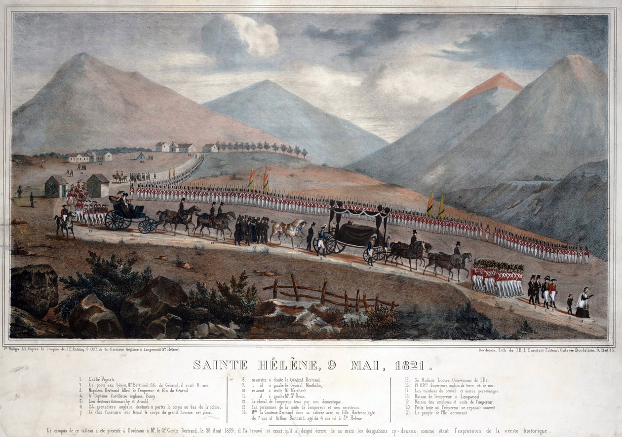 Saint Helena, 9. maj 1821 - Anonym - 1839 - Farvelitografi - 59,9x84 - Privat samling af Anonymous Anonymous